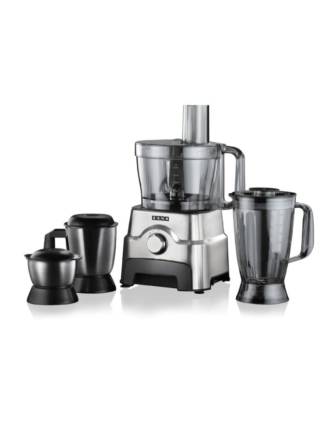 أوشا Usha FP 3811 Food Processor 1000 Watts Copper Motor with 13 Accessories(Premium SS Finish), Black and Steel - Image 1